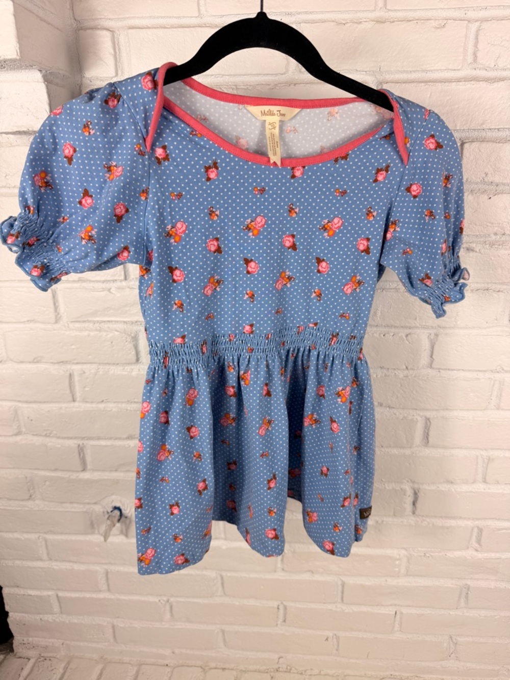 Matilda Jane Blue Floral Polka Dot Peplum Top Girls Size 10 Cotton